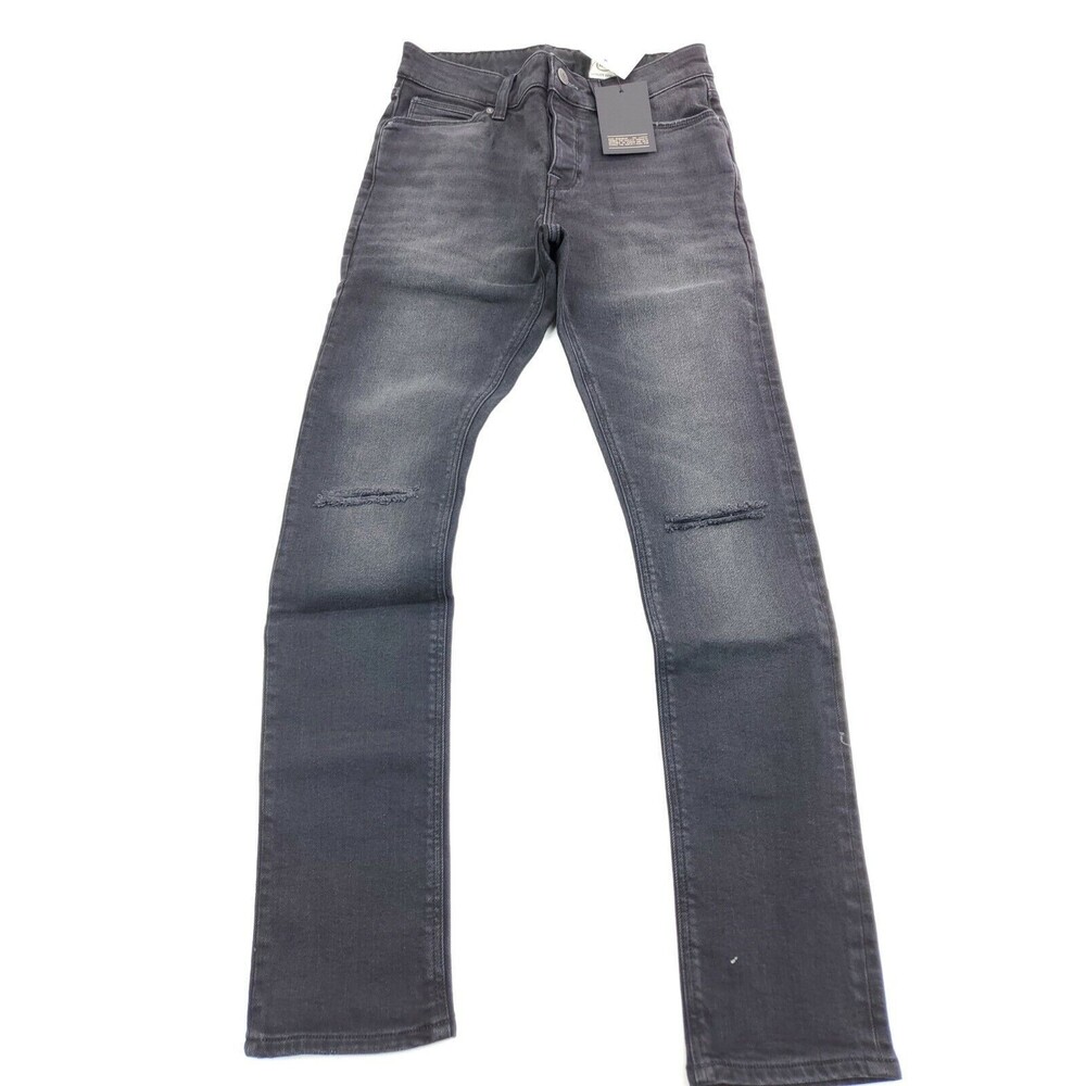 ASOS 12.5 oz Super Skinny Jeans Ripped Knees Denim Dark Wash Black W 29 L 30